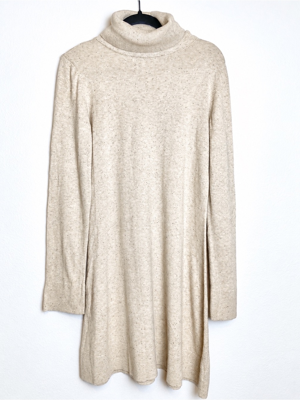 VETTA Speckled Knit Sweater Dress Removable Turtleneck Beige Size L
